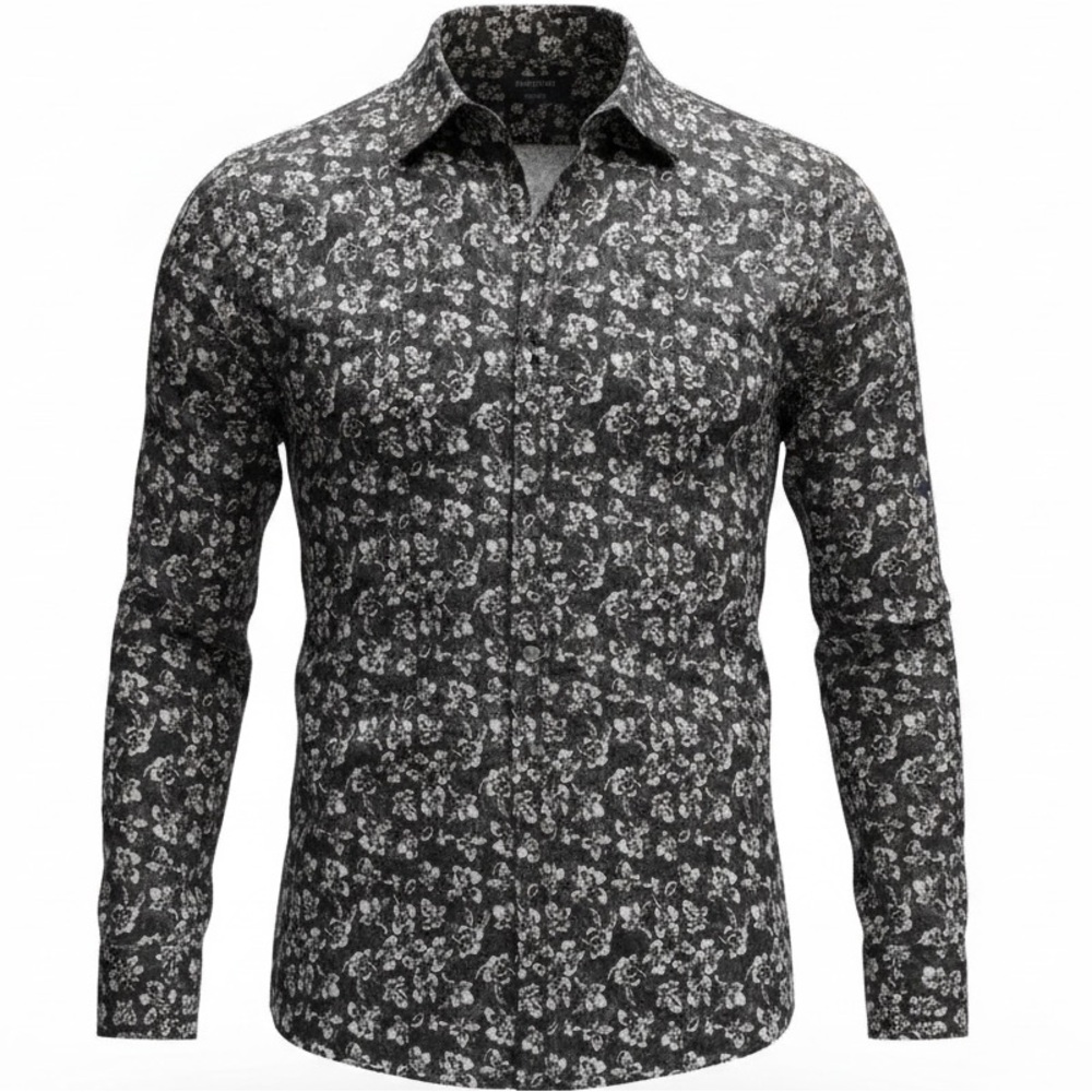 Murano Men's Shirt in Black and White Floral Slim fit XXL